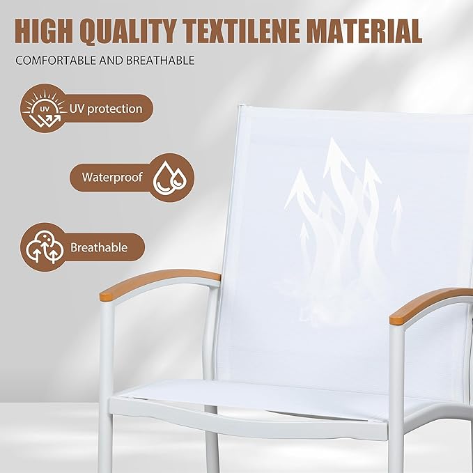 Shintenchi 3 Piece Outdoor Rocking Bistro Set, Textilene Fabric Small Patio
