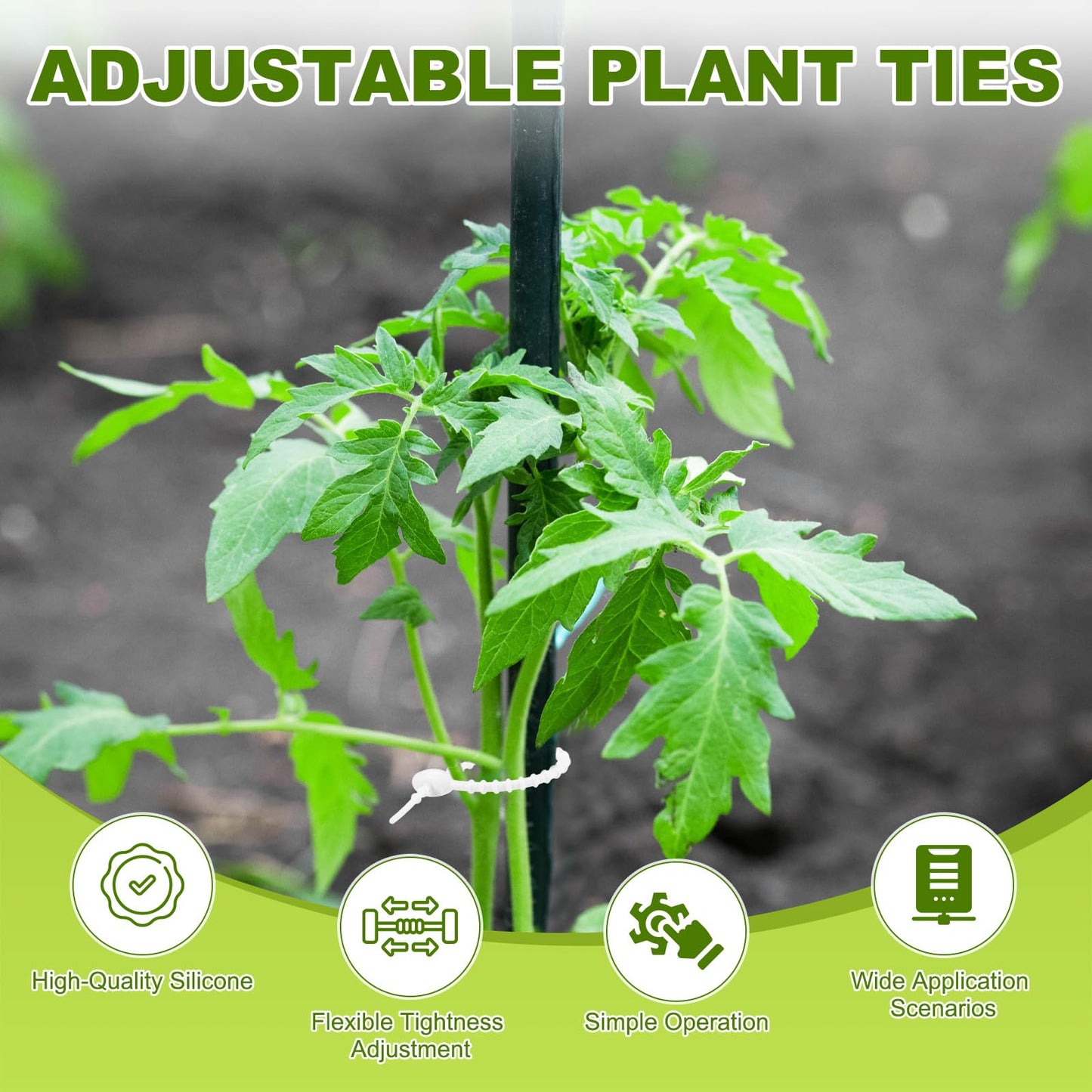 M METERXITY 48-Pack Adjustable Plant Ties, 4.7/5.9/6.7/8.2 Inch Silicone Flexible Multi-Function Garden Twist Tie for Crafts/Gift Wrapping/Gardening Plants, Reusable Support Twine [White]