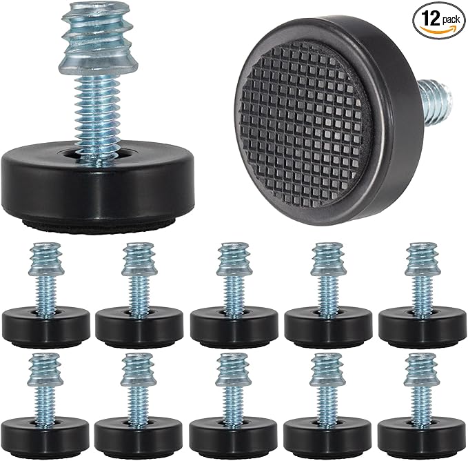 M6 Adjustable Furniture Leveler, 12 Pack Rubber Leveling Feet Screws in Threaded