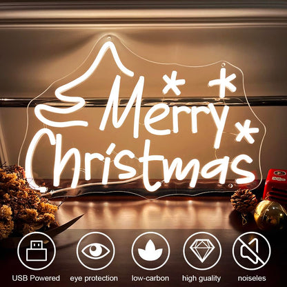 Merry Christmas Neon Signs USB&Battery Operated LED Chrismas Neon Lights for Christmas Decoration Xmas Light Up Sign for Living Room Bar Bedroom Gifts