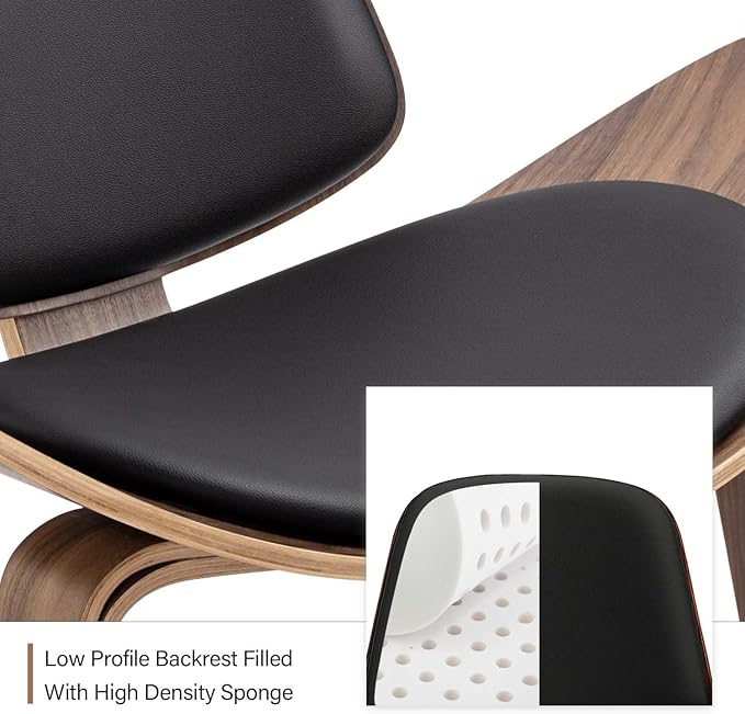 Modern Shell Lounge Accent Chairs, Faux Genuine Leather Mid Century Armless