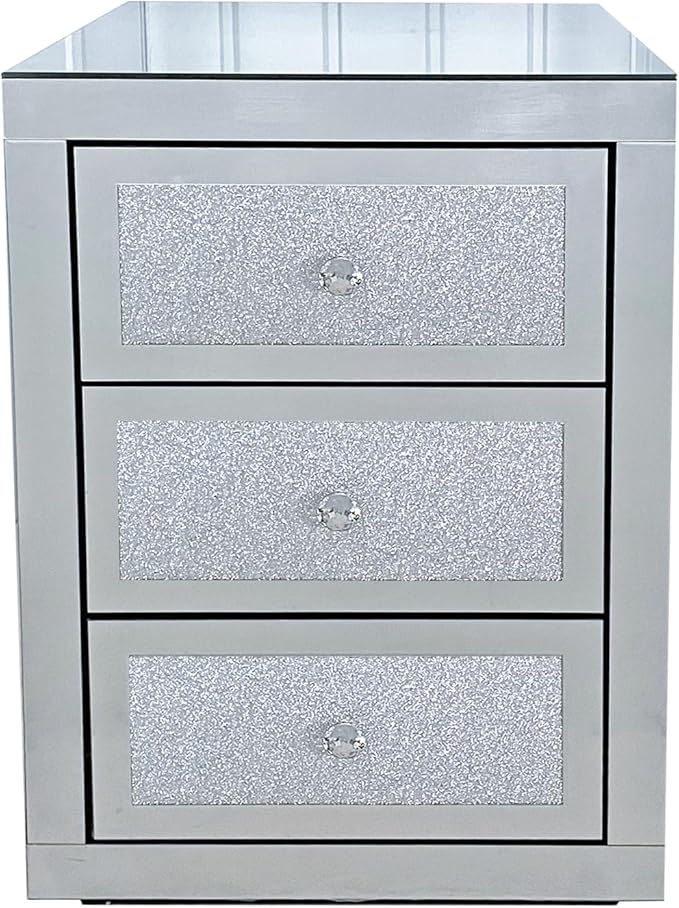 3-Drawer Mirrored Nightstand Bedside Table, Modern Mirrored End Side Table