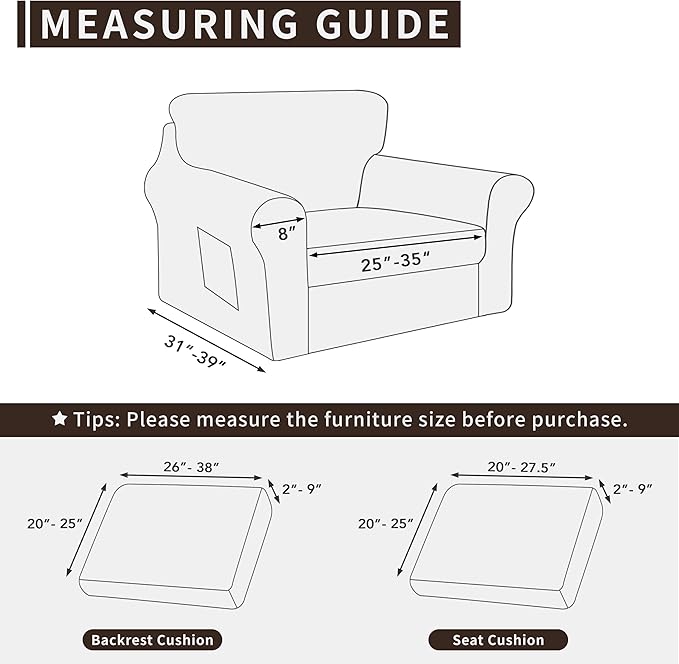 Easy-Going 3 Pieces Stretch Chair Cover Washable Chair Slipcover Set