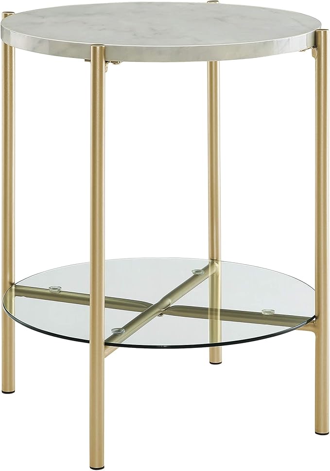 Walker Edison Blaine Mid Century Modern Marble and Glass Round Accent Table