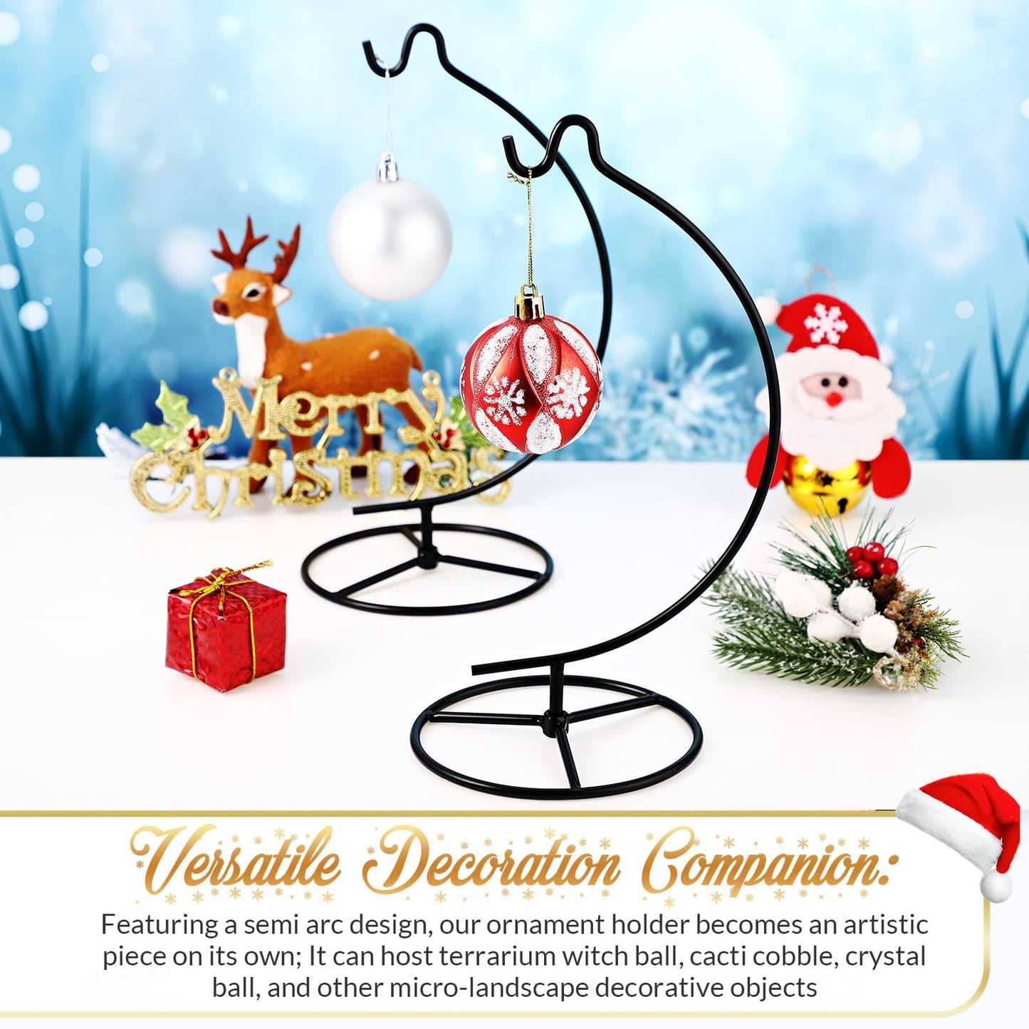 Baderke 4 Pack Ornament Display Stand, 10.43" Height Ornament Hanger, Air Plant Holder Terrariums Hanging Stand Crystal Witch Ball Hanging Hook for Christmas Wedding Home Office Decoration (Black)