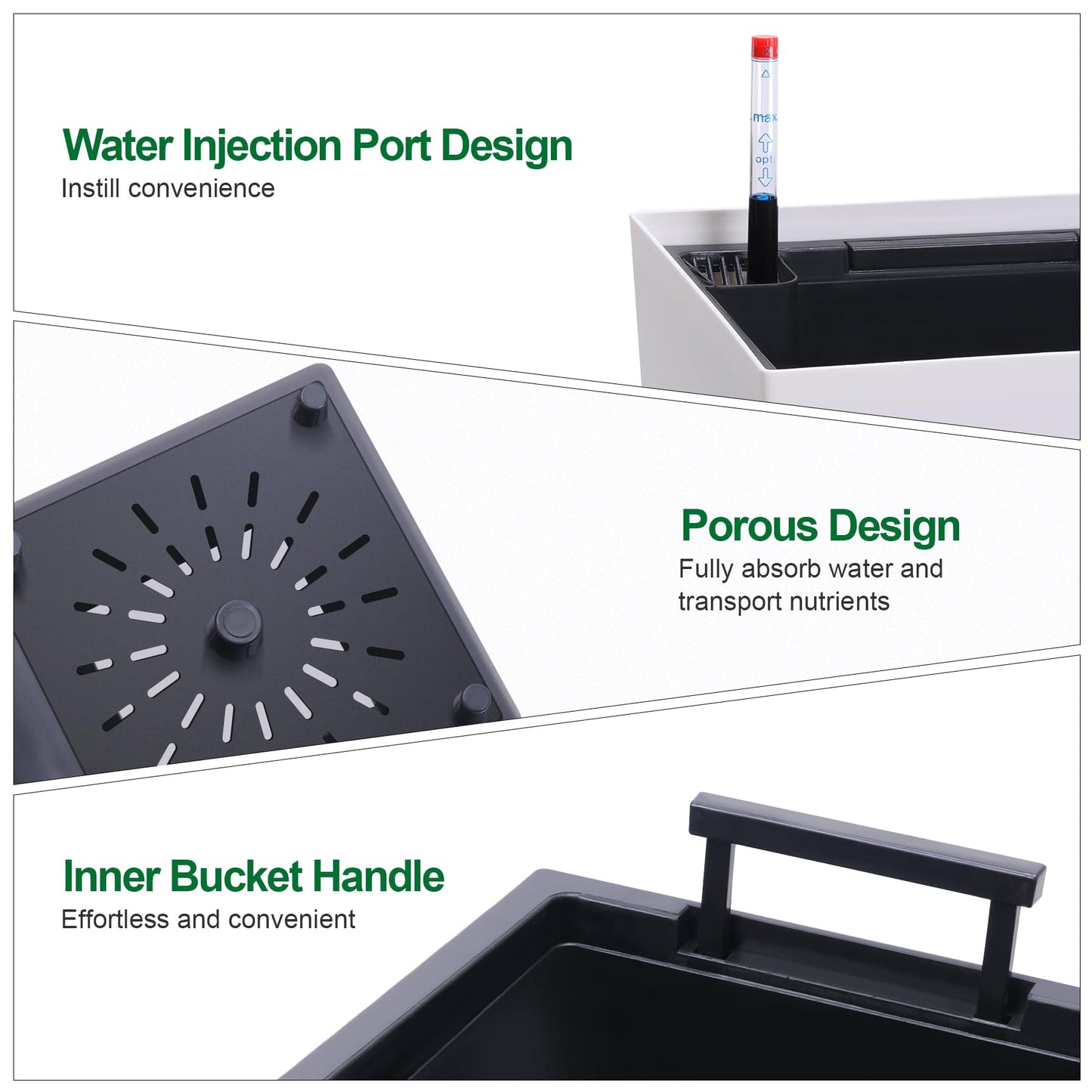 SierraSquad 22.5" Tall Planters Set of 2 – Large Outdoor & Indoor Black Flower Pots with Drainage Holes, Water Level Monitor & Removable Inner Bucket for Front Porch, Patio, Garden – Black