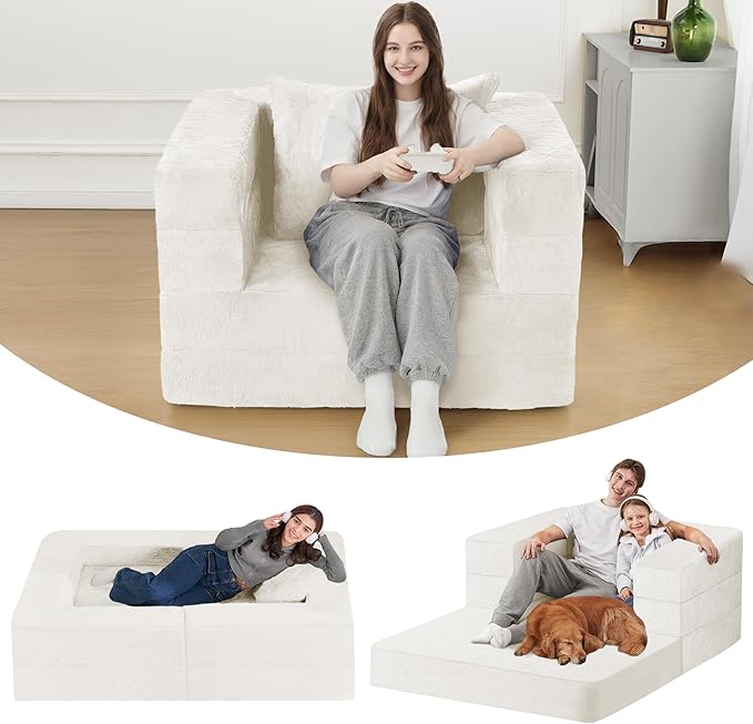 Futon Sofa Bed with Pillow, 3-in-1 Sleeper Sofa Bed with Removable Cover