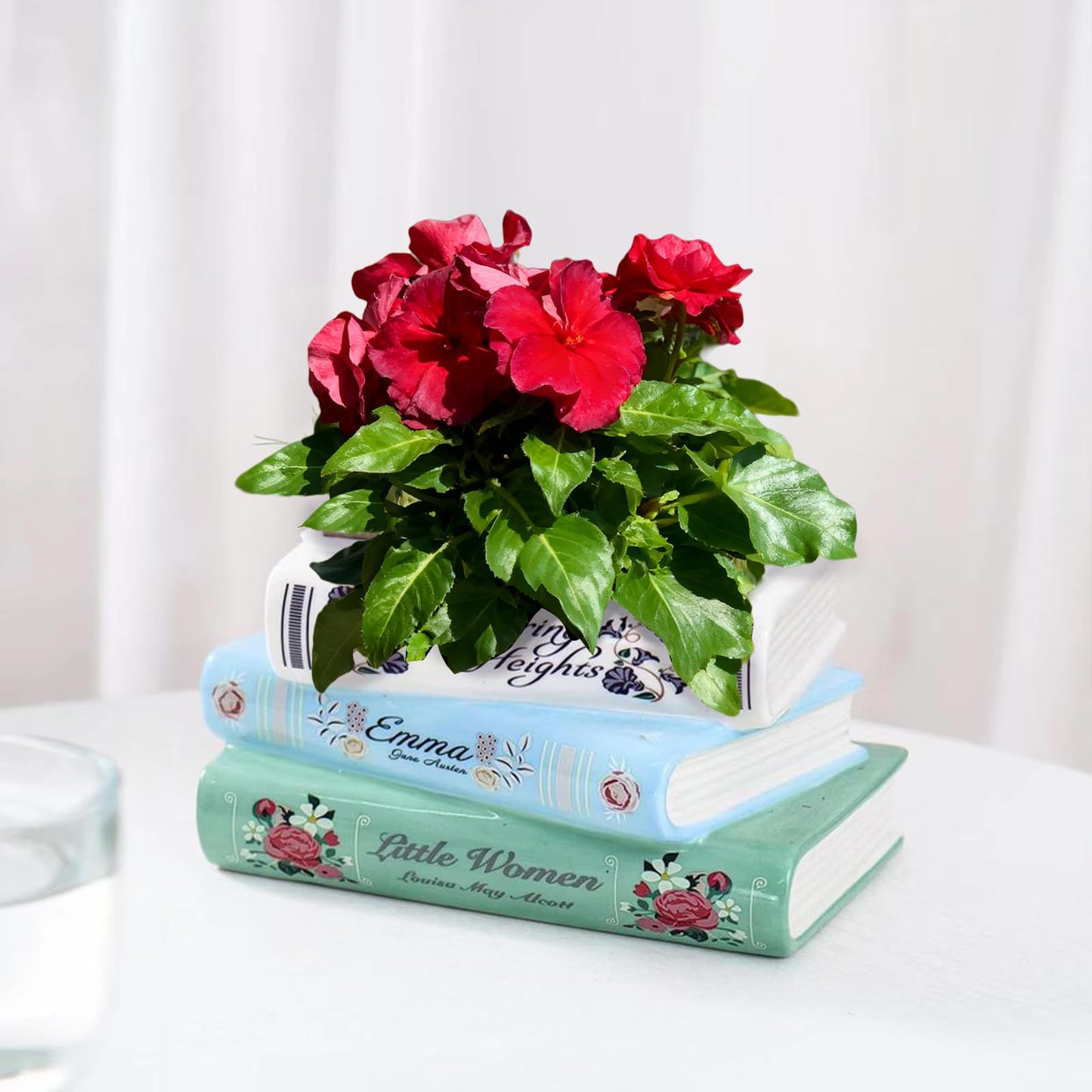 Bookstack Ceramic Planter - Small Flower Vase for Succulents, Air Plants, Desk Decor - Mini Book-Shaped Pot for Bookshelf, Office, Bedroom for Book Lovers (Classic Design) Gifts For Mother Father