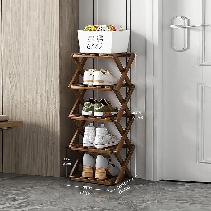 Foldable Shoe Rack, Bamboo Vertical Shoe Organizer Tall
