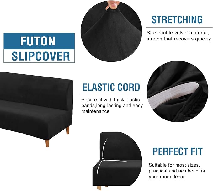 H.VERSAILTEX Velvet Futon Cover Armless Sofa Covers Sofa Bed Covers Stretch