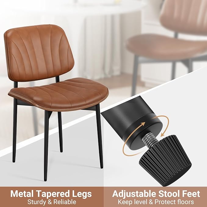 REONEY Dining Chairs Set of 4, Mid-Century Modern Upholstered PU Leather Chairs
