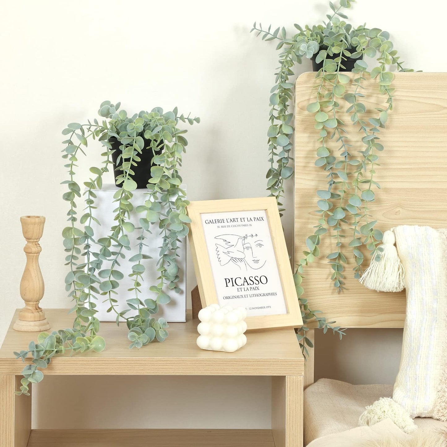 COCOBOO 3pcs Hanging Fake Plants, Artificial Hanging Plants Fake Potted Eucalyptus for Wall Room Home Patio Indoor Outdoor Decor