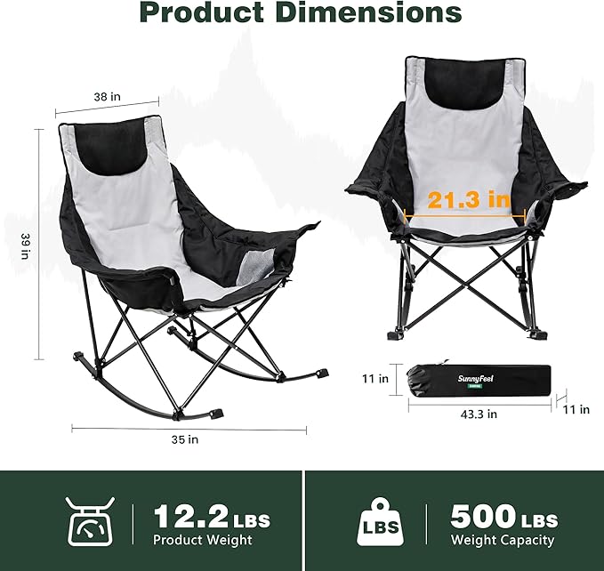 SUNNYFEEL Oversized Rocking Camping Chair 2 Pack, Fully Padded Patio Chair