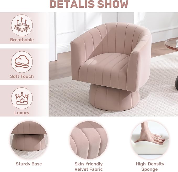 Swivel Accent Barrel Chair, Cute Comfy Small Round 360° Arm Chair. Velvet Sofa