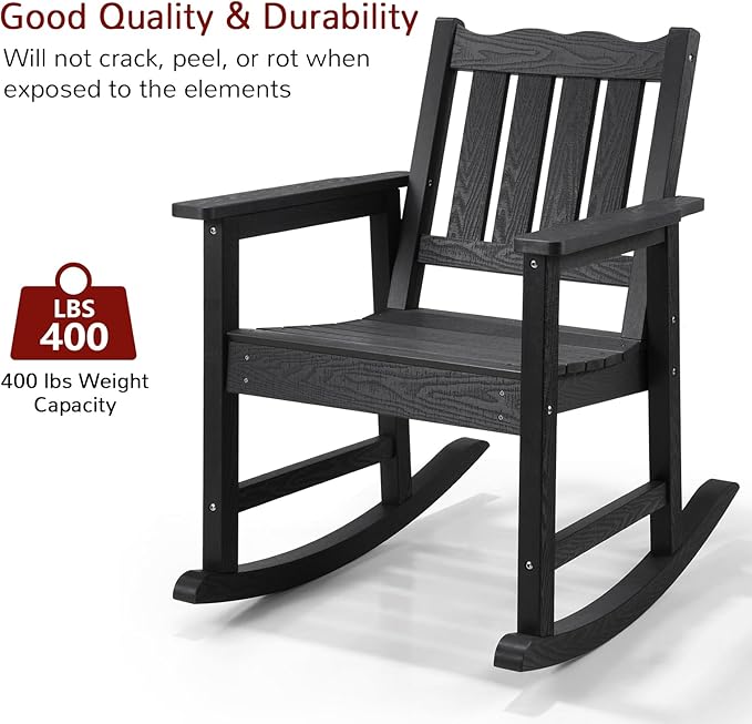 Stoog Low Back Patio Rocking Chair – Heavy Duty 400 lbs Capacity Outdoor Rocker