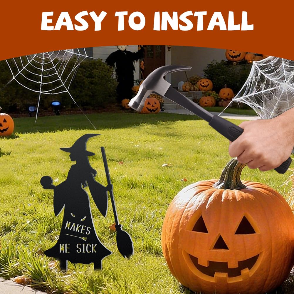 WADORN 3Pcs Halloween Witches Metal Decorative Garden Stakes, Metal Halloween Silhouette Yard Signs Hocus Pocus Garden Scary Ornament Sign for Garden Outdoor Backyard Patio Lawn Holiday Party Decor