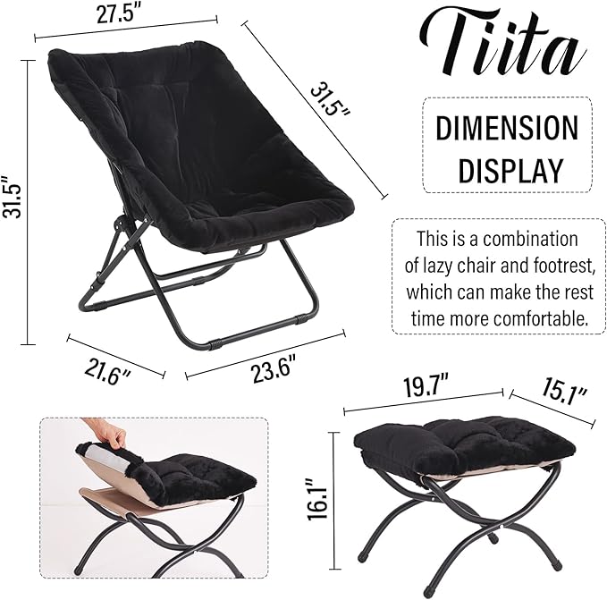 Tiita Folded Chair with Ottoman, Soft Faux Fur Oversized Folding Accent Chair