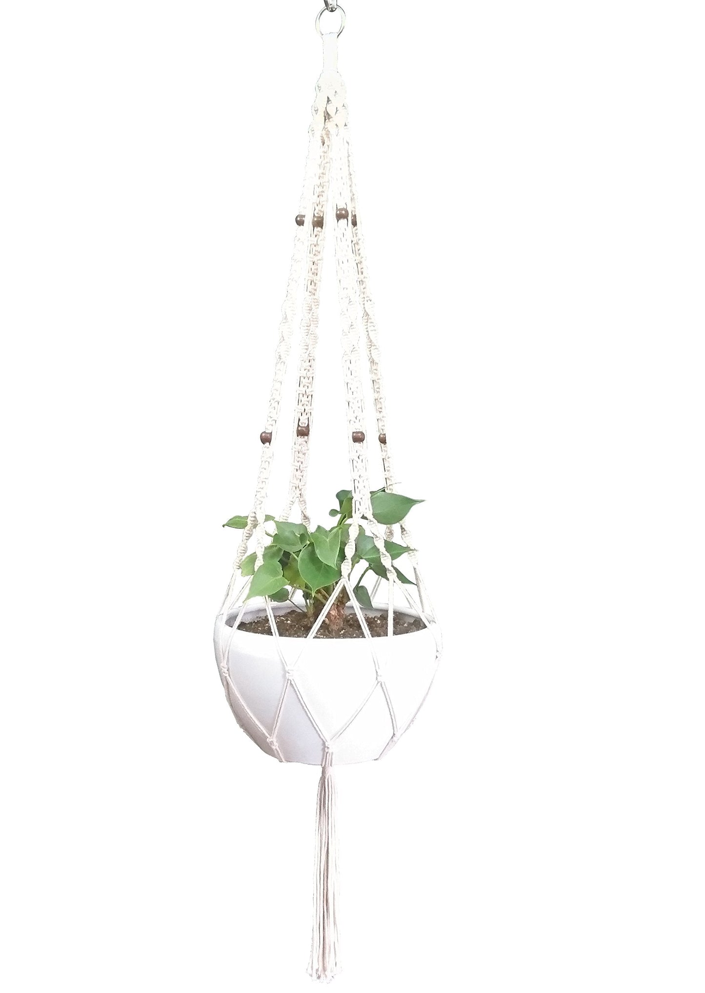Hanpo Rope Macrame Plant Hanger Hanging Planter 4 Legs 59 Inch for 12-13 inch Plant Pot, Without Pot and Plant (Cream-Cotton)