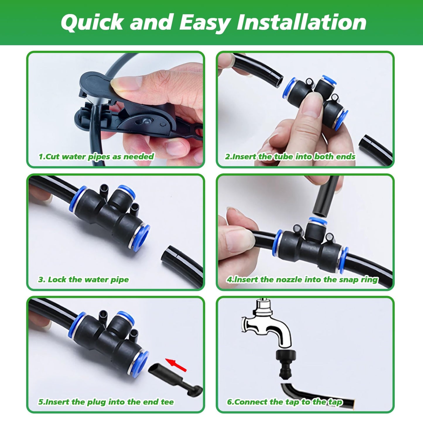 360° Adjustable Drip Irrigation System - Garden Watering System 50FT with 15 Nozzles, Drip Irrigation Kit for Garden, Yard, Lawn, Greenhouse, Plants, 5/16 inch Hose
