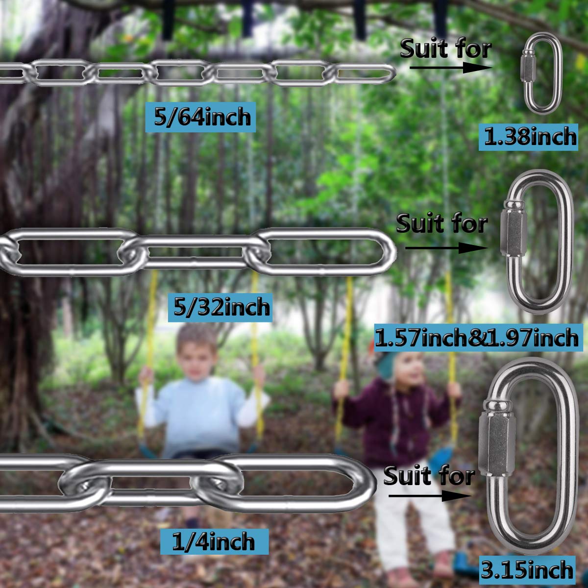 Stainless Steel Link Chain, 304 Stainless Steel Link Proof Coil Chain Heavy Duty Chains Hanging Safety Chain for Swing Plants Anti-Theft