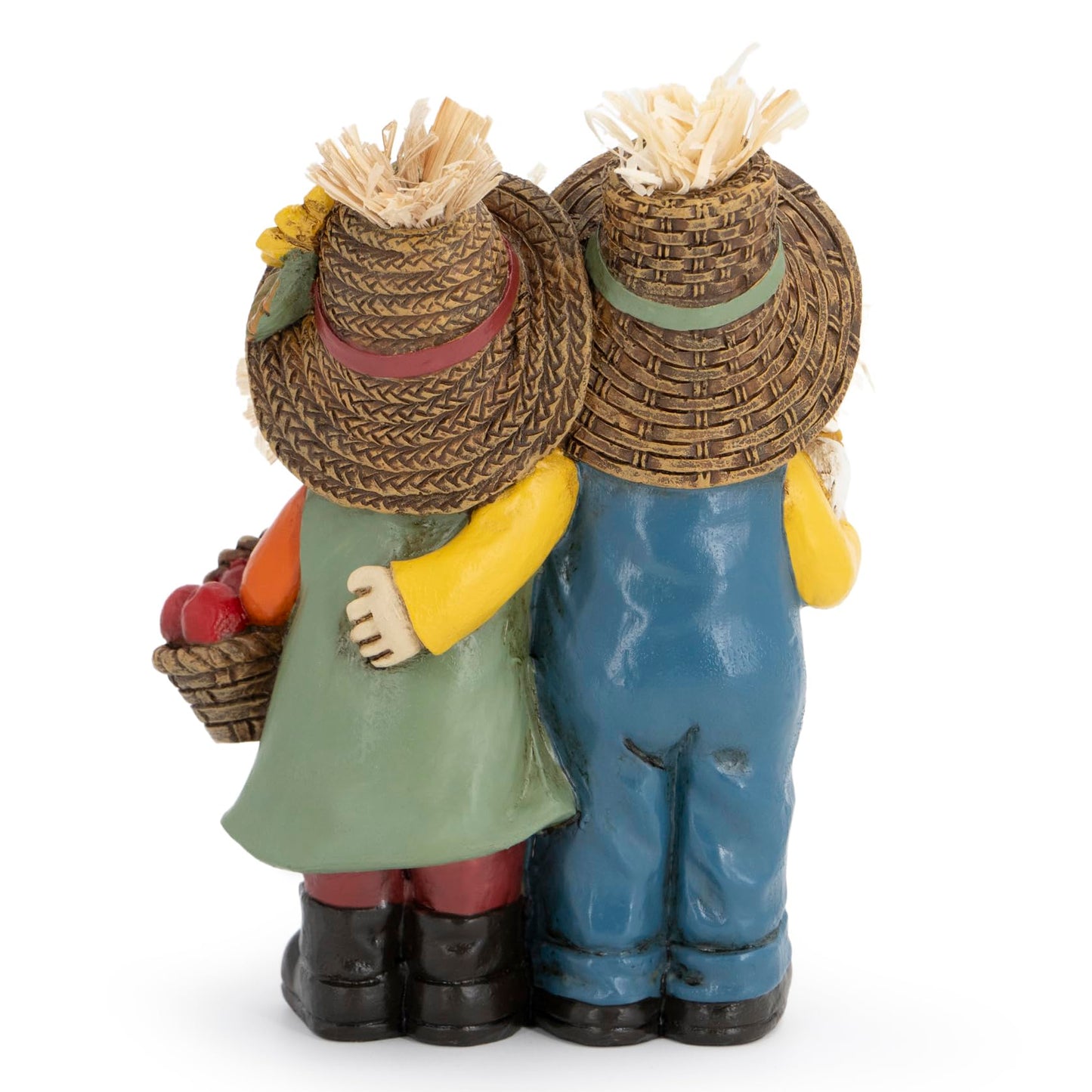 Hodao Thanksgiving Decorations for Table, Resin Fall Thanksgiving Scarecrow Family Figurine with Pumpkin, Corn & Apple Basket, Festive Gift for Autumn Home Decor