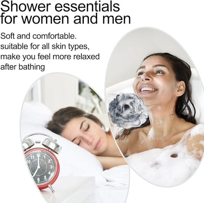 Fishent Loofah Bath Sponge Shower Loofahs, 4 Pack Soft Loofa Exfoliating Body Scrubber Mesh Shower Puff Pouf Ball Luffa for Men and Women(50g/pcs) (Black)