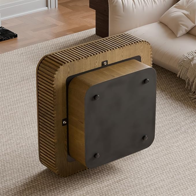 Square Coffee Table for Living Room, Fluted Drum Accent Tea Center Table