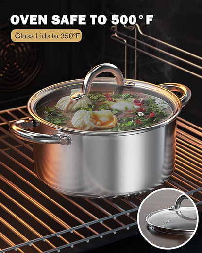 Cook N Home Basics 3 Quart Stainless Steel Stock Pot with Lid, Cooking Pot for Pasta, Soup, Sturdy Handle, Stockpot with Even Heating, Oven & Dishwasher Safe, Cookware for Canning, Boiling, Simmer