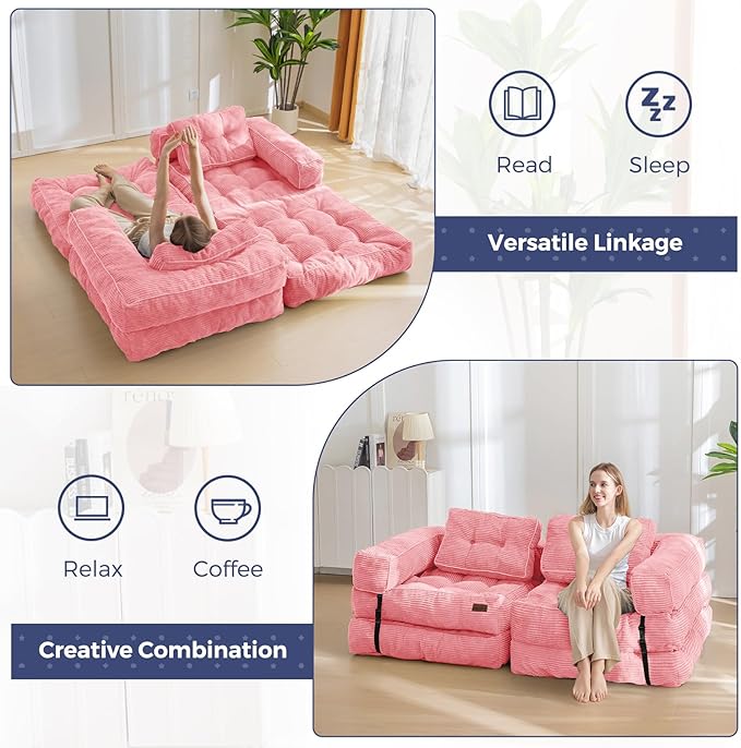 MAXYOYO Folding Sofa Bed, L-Shaped Convertible Sofa Bed