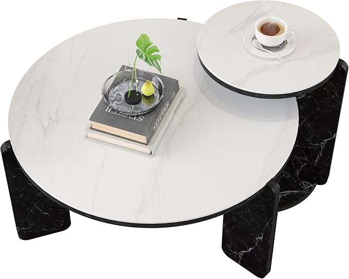 GDFStudio Round Nesting Coffee Table Set of 2, Modern Wooden Accent Side Table