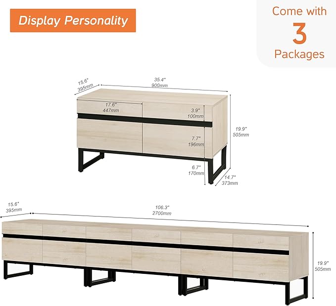 WAMPAT Modern TV Stand for 32-110 Inch TVs, Wood Entertainment Center
