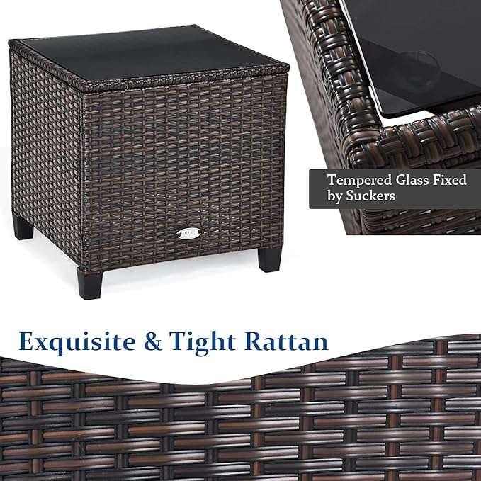 COSTWAY 3PCS Patio Furniture Set, PE Rattan Wicker Sofa w/Washable Cushion and