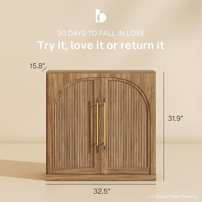 BELLEZE Modular Sideboard with Double-Arc Wood Doors, Small Arched Buffet