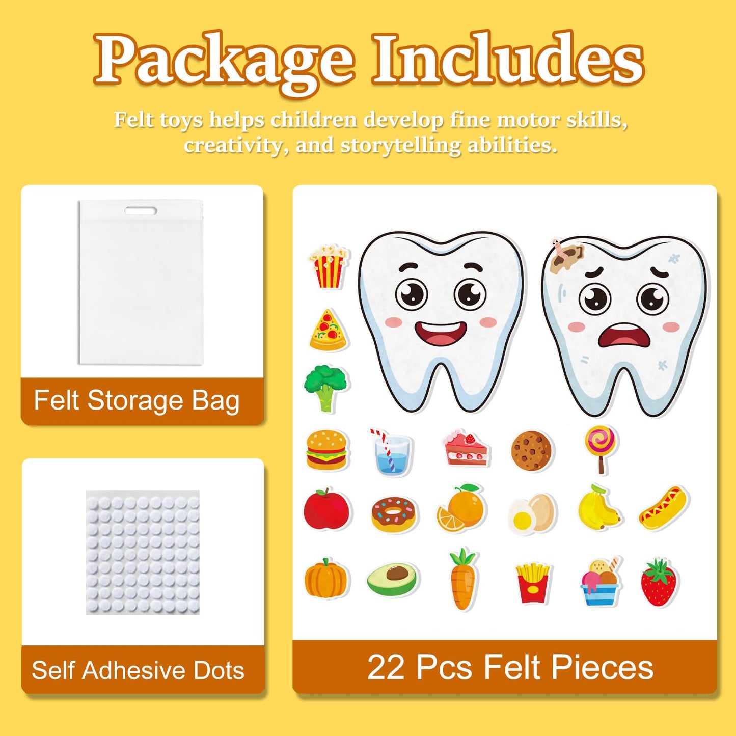 Ai fsem 22 Pcs Teeth Toys Felt Board Story Sets Felt Wall Activities for Toddlers Matching Game Toddler Learning Activities Play School Set
