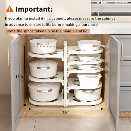 Adjustable Heavy Duty Pots and Pans Organizer Under Cabinet, 8-Tier Pot and Pan Organizers Inside Cabinet, Kitchen Cabinet Organizers and Storage, White