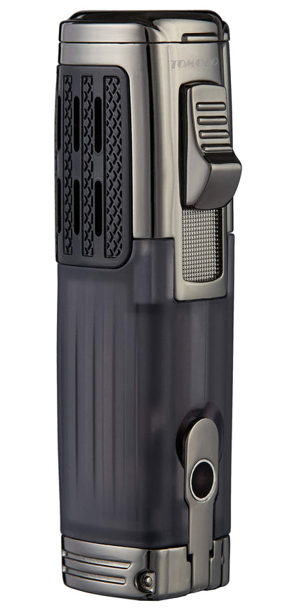 TOMOLO Cigar Lighter Triple Jet Flame Torch Lighter Refillable Butane Lighter with Cigar Punch, 2 Pack, Charcoal