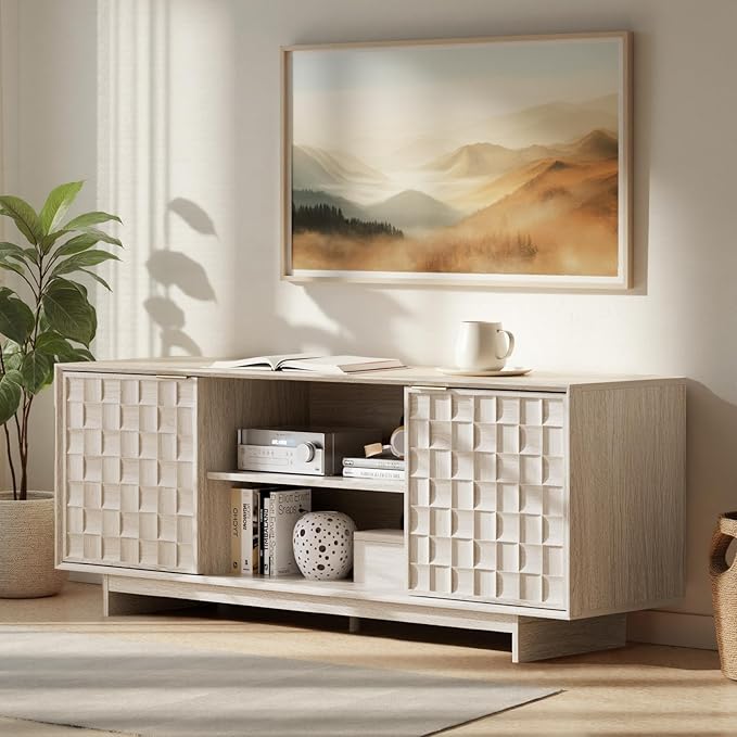 COLAMY TV Stand with Two Doors, Entertainment Center 59" with Adjustable