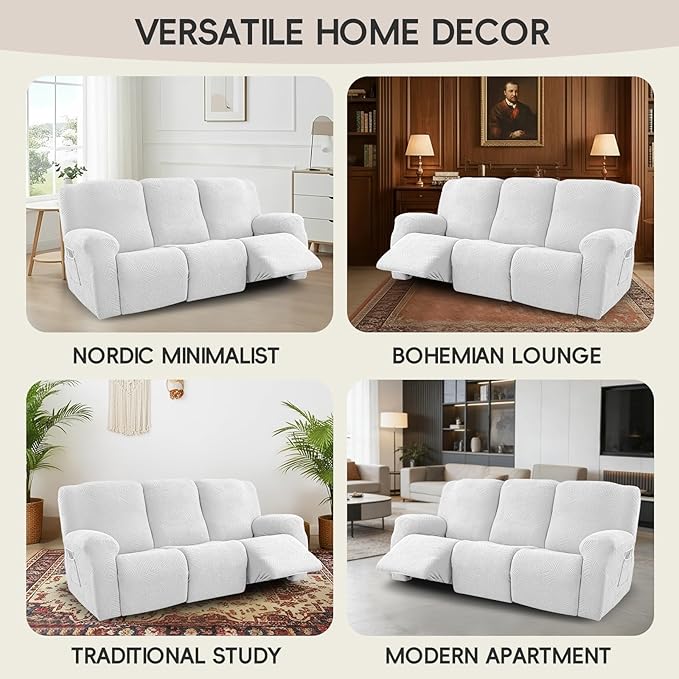 5-Piece Recliner Sofa Covers, Stretch Geometric Strokes Jacquard Recliner Sofa