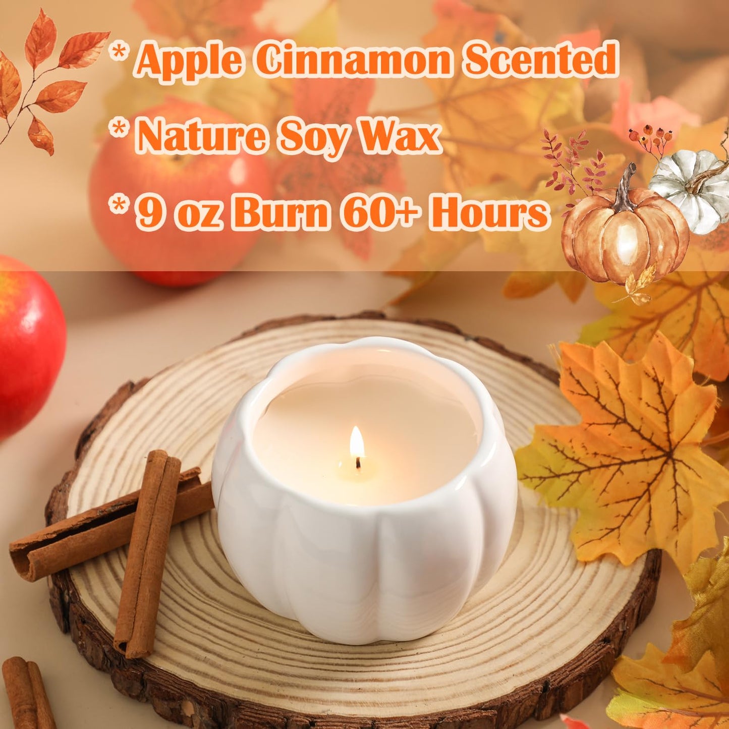 Gifts for Women,White Pumpkin Candle,Pumpkin Shape Candles,Pumpkin Spice Scented Candles,Fall Candles for Women,Fall Decor,White,9oz