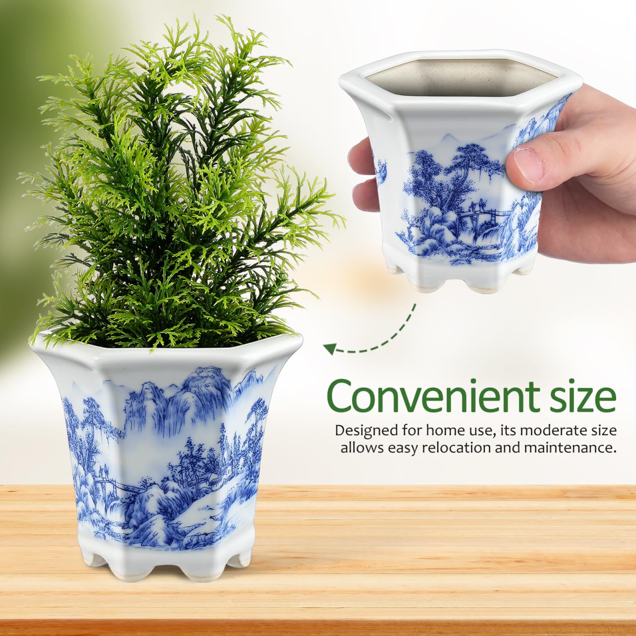 Toddmomy Blue and White Planter: Succulent Pots Ceramic Flower Pot Chinese Style Porcelain Planter Container for Office Desk Balcony Outdoor Garden