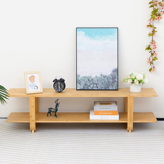 HollyHOME Bamboo TV Stand with Storage