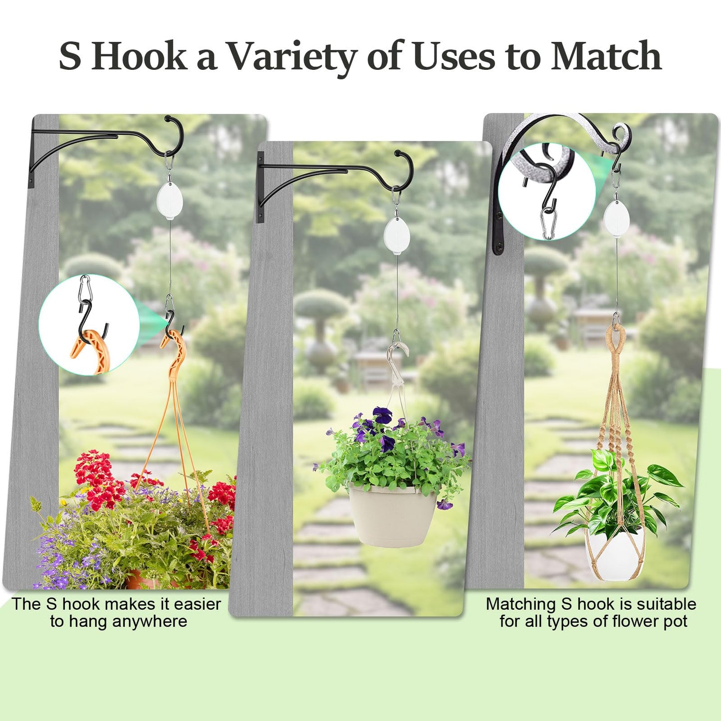 ZUZUAN 2026New 3Pcs Retractable Plant Hanger with Leaf Texture,44Lbs Load Capacity,Auto Lock,Adjustable Hook for Hanging Plants,Bird Feed,Wind Chimes,Garden Pots,Rust-Proof Stainless Steel,White
