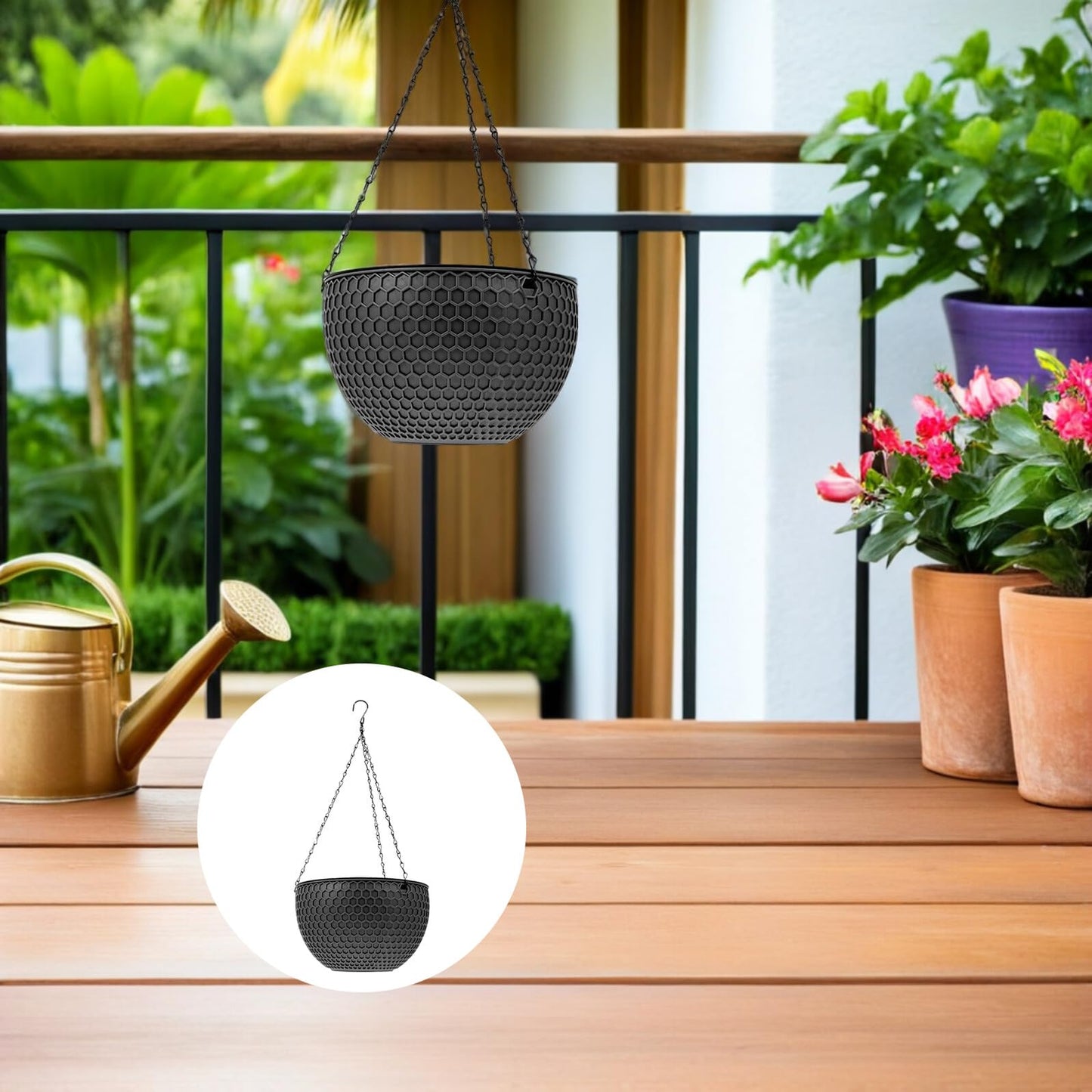 IWOWHERO 2Pcs Hanging Planter Plastic Honeycomb Rattan Weave Plant Basket for Use Deep Color