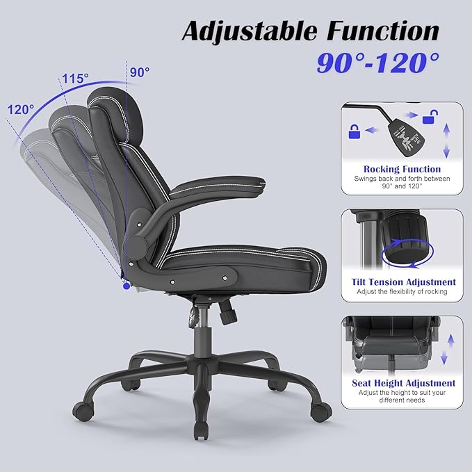 AnyGod 1Pcs Office Chair for Men Women Home Office Pu Leather High Back 360