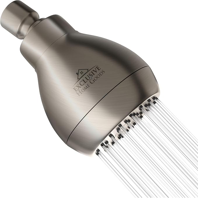 High Pressure Shower Head - Brushed Nickel - Powerful Deluxe Bathroom Showerhead with Strong Spray Stream and Small Silicone Nozzles - Universal Fit Works with High and Low Water Flow Showers-2.5 GPM