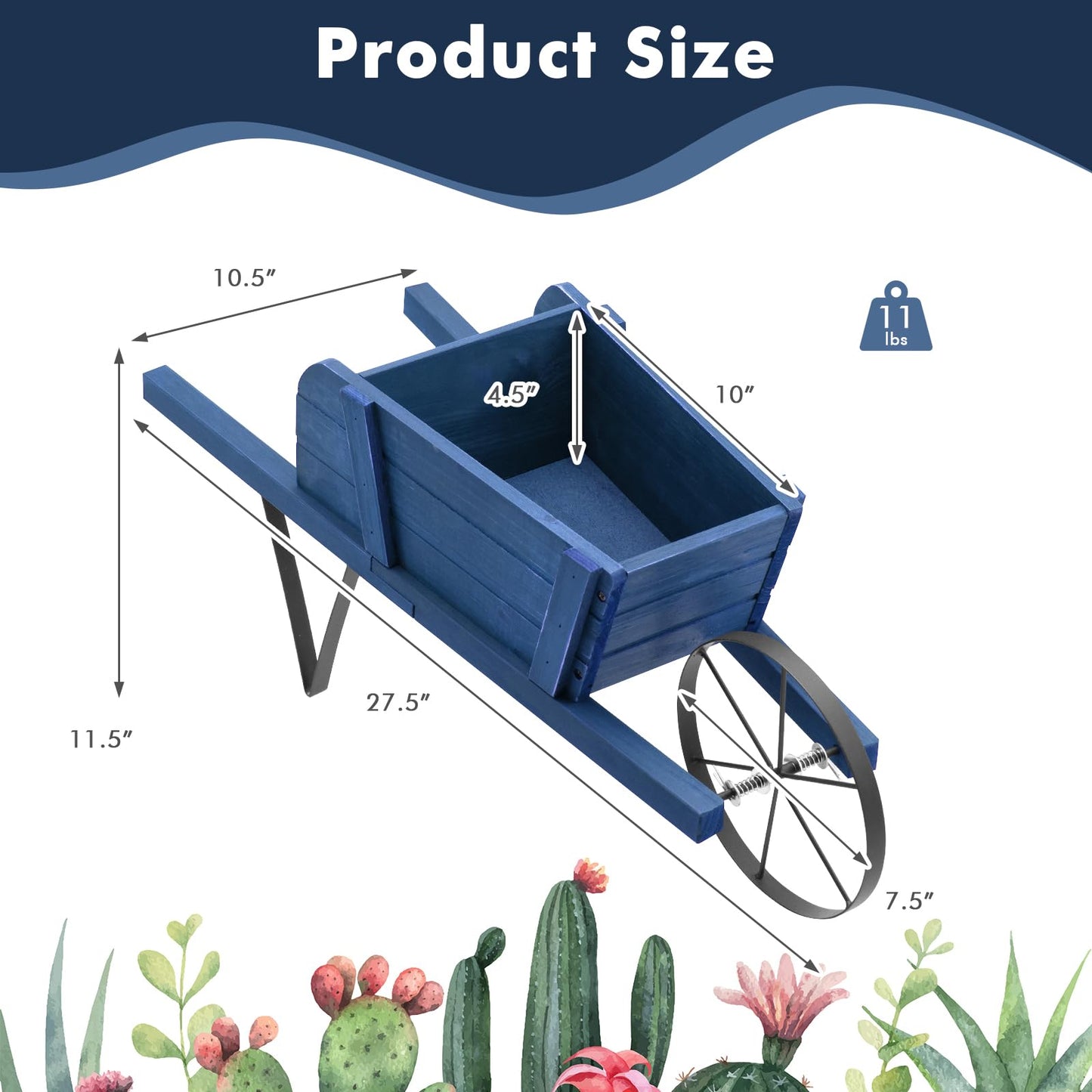 SlickBlue Wooden Garden Wagon Planter with Decorative Accessories for Yard Patio
