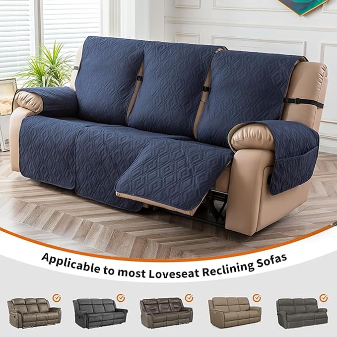 Genina Waterproof Couch Cover for Reclining Couch 3 Seater Non-Slip, Washable