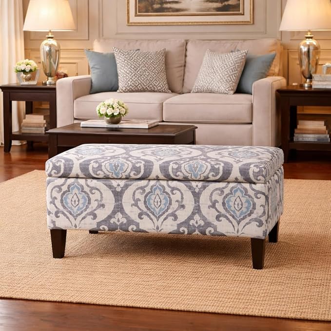 HomePop Large Upholstered Rectangular Storage Ottoman Bench