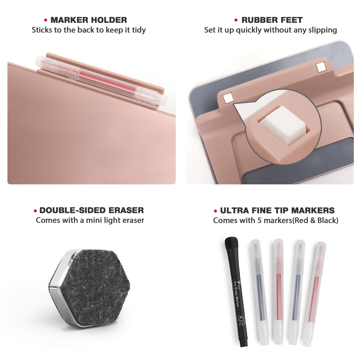 Rose Gold Glossy Mirror Mini Desktop Pure Glass Whiteboard, Small Desktop Dry Erase Board, Desk White Board Dry Erase with Accessories, Stenography Artifact for Office Homeschooling Décor, 8x6 Inches
