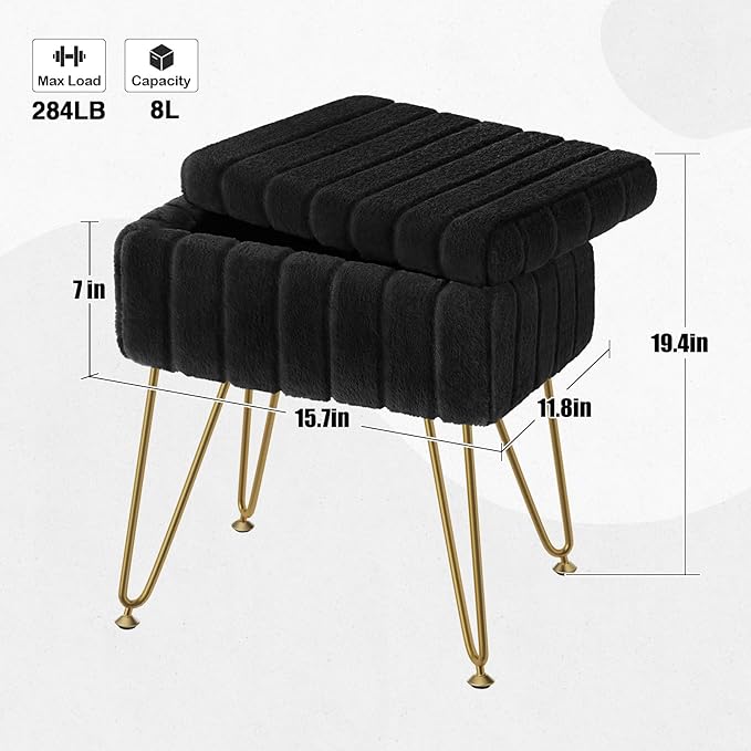 Greenstell Vanity Stool Chair Faux Fur